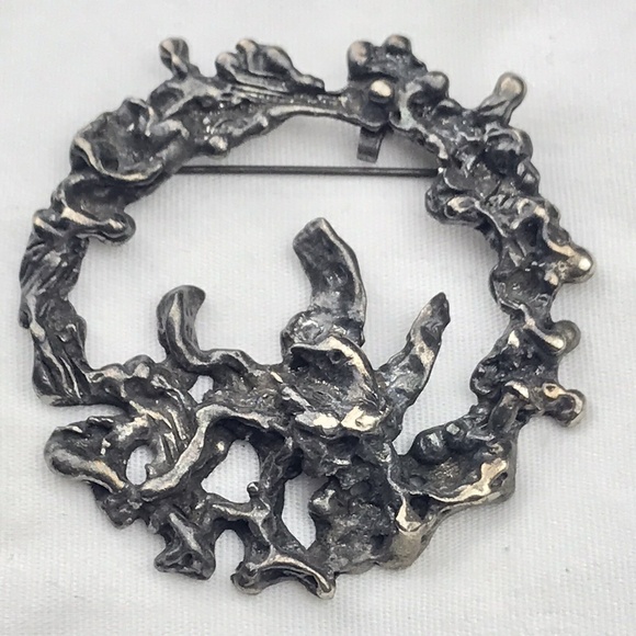 Silver Tone Brooch Brutalist Organic Abstract Pin Pendant Vintage Modernist - Picture 1 of 5